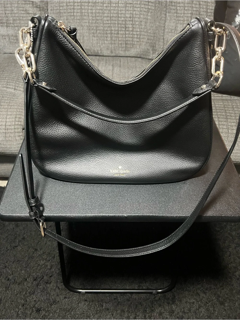 kate spade Black Pebbled Leather Hobo with Gold Hardware